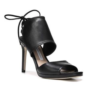 DVF Laie Leather Peep-Toe Heels in Black